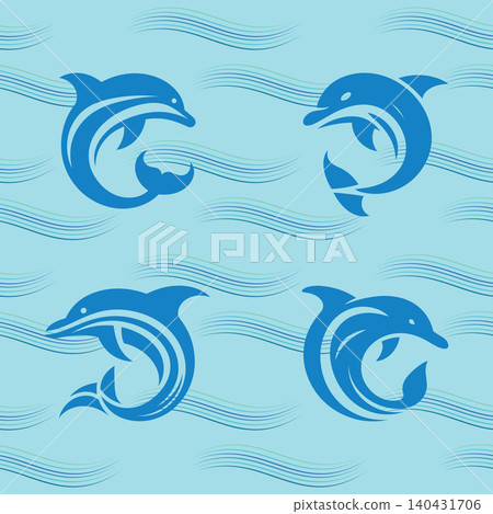 Seamless pattern with dolphins in waves Seamless pattern with dolphins in waves 140431706