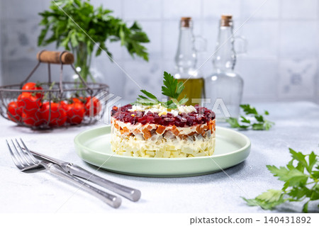 Layered herring under a fur coat salad shuba Layered herring under a fur coat salad shuba 140431892