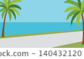 Tropical beach landscape with palm trees and sea. Vector illustration in flat minimal style. Summer nature background for travel design, banners, posters, websites and vacation promotions. 140432120