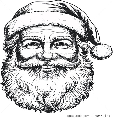Santa claus smiling face vintage engraving drawing Santa claus smiling face vintage engraving drawing 140432184