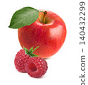 Red apple and raspberry berry isolated on white background. Real photography 140432299
