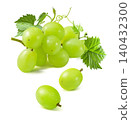 Cute bunch of green grapes isolated on white background. Real photography 140432300