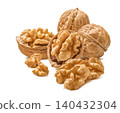Fresh walnut nuts group isolated on white background. Real photography 140432304