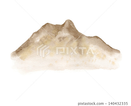 Watercolor mountain illustration pastel colors isolated. Hand drawn brown peak on white background. Minimalist artistic rock landscape element for nature or travel design, adventure. Mountain sketch. Watercolor mountain illustration pastel colors isolated. Hand drawn brown peak on white background. Minimalist artistic rock landscape element for nature or travel design, adventure. Mountain sketch. 140432335