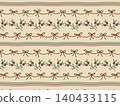 Seamless horizontal stripe pattern with ribbon bows, tiny floral bouquets and line borders in dark red and sage on cream. Vintage cottagecore style for gift wrap, fabric, stationery, holiday decor. 140433115