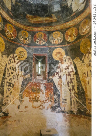 Paintings and frescoes inside Church Holy Mother of God Zahumska, built in 1299, on a shores of Ohrid Lake in North Macedonia Paintings and frescoes inside Church Holy Mother of God Zahumska, built in 1299, on a shores of Ohrid Lake in North Macedonia 140433158