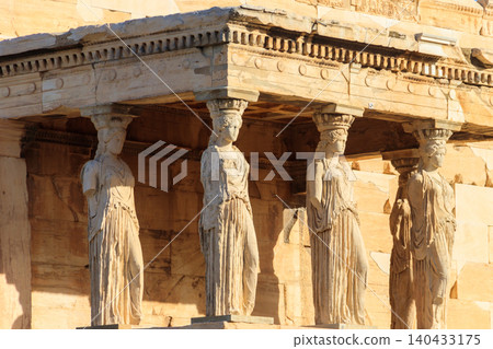 The Caryatid porch of Erechtheion (Erechtheum) or Temple of Athena Polias is an ancient Greek Ionic temple on the north side of the Acropolis in Athens, Greece The Caryatid porch of Erechtheion (Erechtheum) or Temple of Athena Polias is an ancient Greek Ionic temple on the north side of the Acropolis in Athens, Greece 140433175