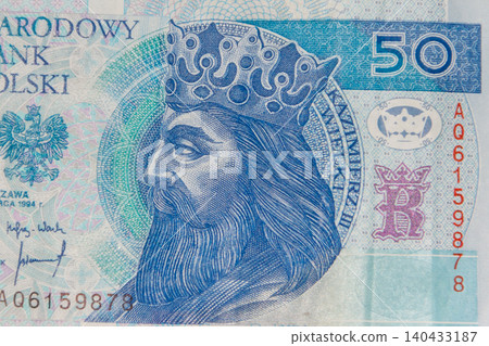 Macro shot of fifty polish zloty banknote Macro shot of fifty polish zloty banknote 140433187