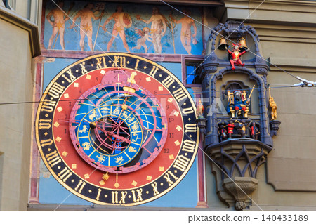 Close-up of clock face of Zytglogge clock tower at the old town of Bern, Switzerland Close-up of clock face of Zytglogge clock tower at the old town of Bern, Switzerland 140433189