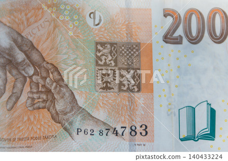 Macro shot of 200 Czech koruna banknote Macro shot of 200 Czech koruna banknote 140433224