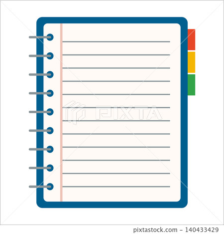 Notebook on a White Background With Blue Outline and Colorful Tabs on the Side for Organizing Notes Notebook on a White Background With Blue Outline and Colorful Tabs on the Side for Organizing Notes 140433429