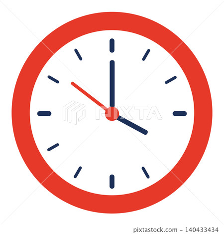 Clock Shows Three Oclock With Red Frame and Blue Hands on White Background Clock Shows Three Oclock With Red Frame and Blue Hands on White Background 140433434