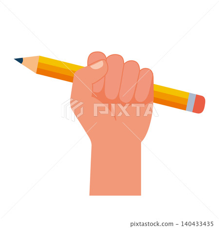 Hand Holding a Yellow Pencil Against a Plain Background Near the End of the Day Hand Holding a Yellow Pencil Against a Plain Background Near the End of the Day 140433435