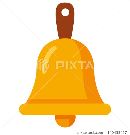 Bell Displayed in a Simple Design With a Brown Handle and Yellow Color Bell Displayed in a Simple Design With a Brown Handle and Yellow Color 140433437