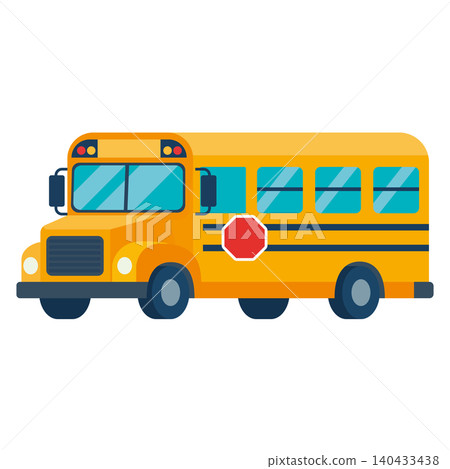 Bright Yellow School Bus Parks on Street Ready for Students to Board 140433438