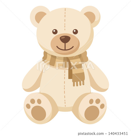 Cute Bear Toy Sitting With a Warm Scarf in a Simple Design Cute Bear Toy Sitting With a Warm Scarf in a Simple Design 140433451