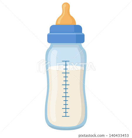 Bottle With Milk Ready for Feeding Baby in Bright Setting During Daytime Bottle With Milk Ready for Feeding Baby in Bright Setting During Daytime 140433453
