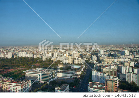 Impressive panoramic shot of the dense urban architecture of Casablanca along the Moroccan coast Impressive panoramic shot of the dense urban architecture of Casablanca along the Moroccan coast 140433518