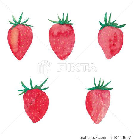 A set of 5 gentle strawberries painted in watercolor. 140433607