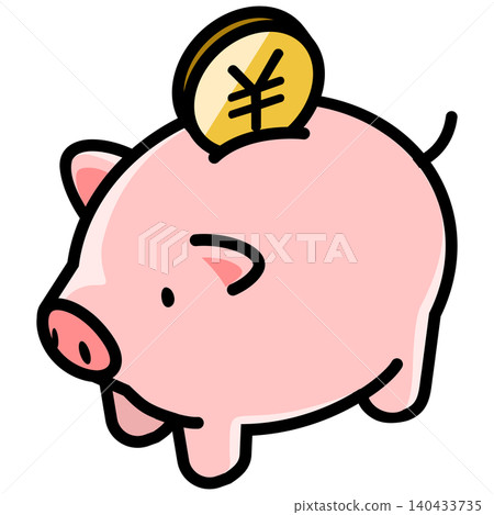 Cute piggy bank and yen coin 140433735