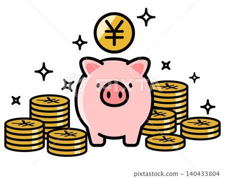 Cute piggy bank and yen coin Cute piggy bank and yen coin 140433804