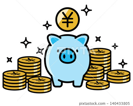 Cute piggy bank and yen coin 140433805