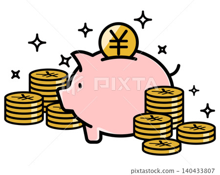 Cute piggy bank and yen coin Cute piggy bank and yen coin 140433807