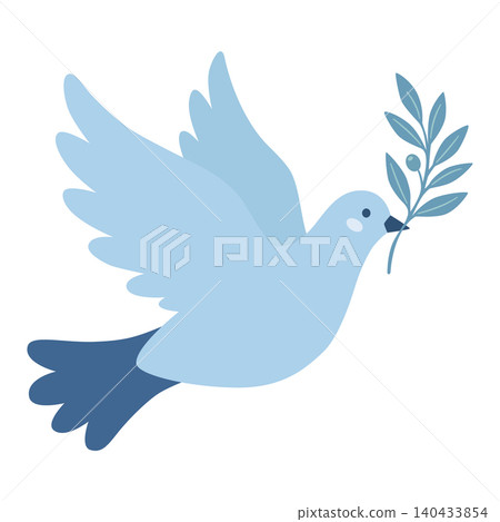 Bird Carries a Branch in Its Beak While Flying in a Clear Sky Bird Carries a Branch in Its Beak While Flying in a Clear Sky 140433854