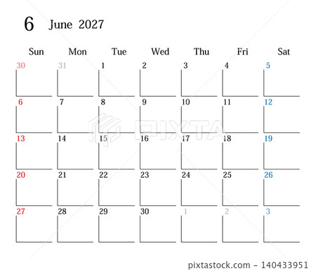 日本曆2027年6月 日本曆2027年6月 140433951