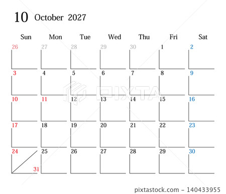 日本曆2027年10月 日本曆2027年10月 140433955