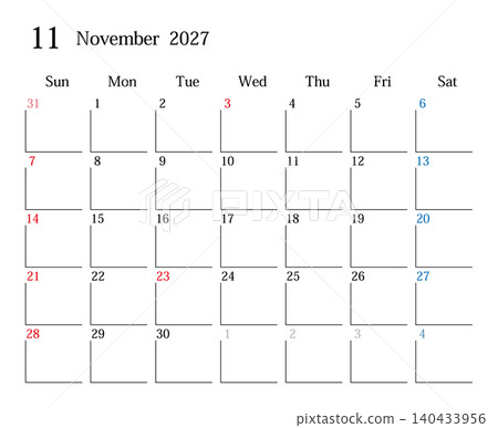 日本曆2027年11月 日本曆2027年11月 140433956
