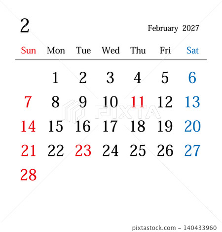 February 2027, Japanese calendar February 2027, Japanese calendar 140433960