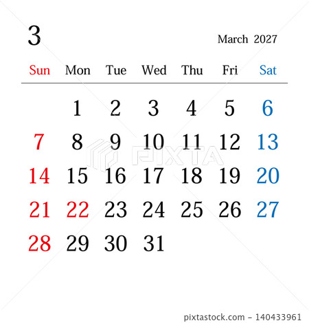 March 2027, Japanese calendar March 2027, Japanese calendar 140433961