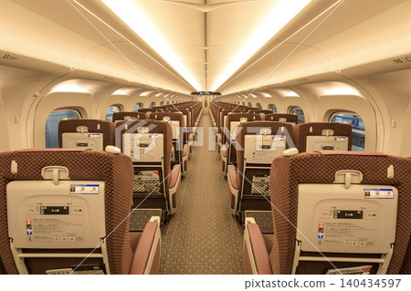 Railway imagery, interior of a Green Car on the Tokaido Shinkansen. Railway imagery, interior of a Green Car on the Tokaido Shinkansen. 140434597