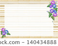 Watercolor morning glories and a Japanese-style frame background with bamboo blinds. 140434888