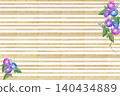 Watercolor morning glories and a horizontal background of a bamboo blind. 140434889
