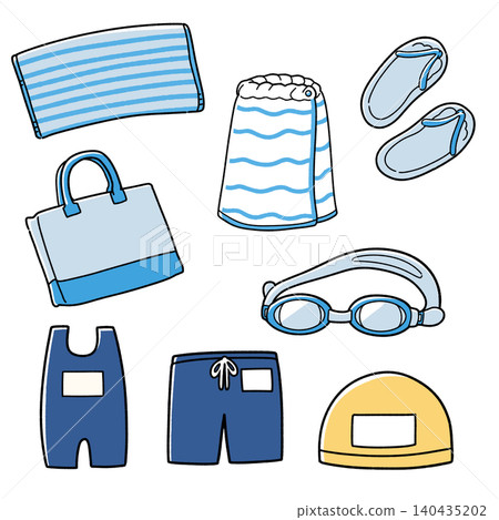 Pool equipment illustration set (blue) Pool equipment illustration set (blue) 140435202