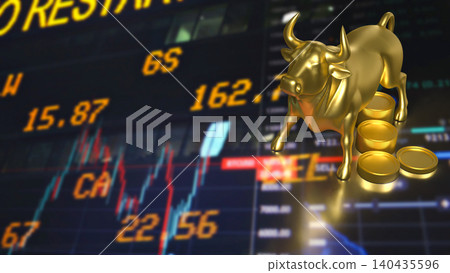 Golden Bull Market Rally With Coins And Trading Screen 3d render. Golden Bull Market Rally With Coins And Trading Screen 3d render. 140435596