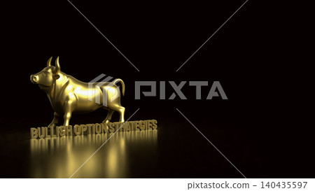 Golden Bullish Option Strategies Investment Concept Display 3d render. Golden Bullish Option Strategies Investment Concept Display 3d render. 140435597