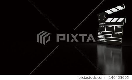 Dramatic Movie Clapperboard On Dark Studio Background 3d render. 140435605
