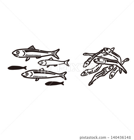 乾沙丁魚的插圖(線條描圖) 乾沙丁魚的插圖(線條描圖) 140436148