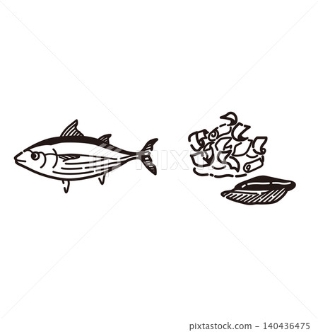 Illustration of dried bonito flakes (line drawing) Illustration of dried bonito flakes (line drawing) 140436475