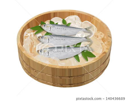Sardines (in a wooden bucket filled with ice) Sardines (in a wooden bucket filled with ice) 140436689