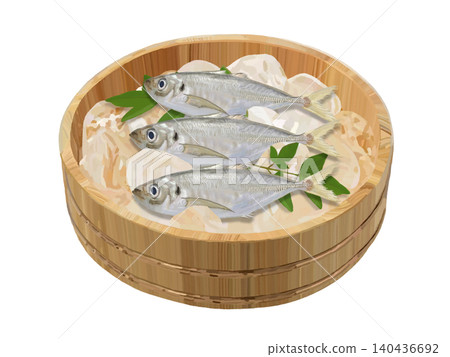 Horse mackerel (in a wooden bucket with ice) Horse mackerel (in a wooden bucket with ice) 140436692