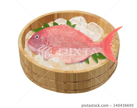 Red sea bream (in a wooden bucket filled with ice) 140436695