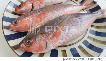 Fresh Gurukun Fish from Okinawa Prefecture | Fresh ingredients arranged on a plate / Fresh Gurukun Fish on a Plate 140436970