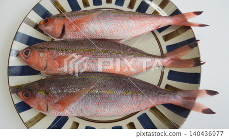 Fresh Gurukun Fish from Okinawa Prefecture | Fresh ingredients arranged on a plate / Fresh Gurukun Fish on a Plate Fresh Gurukun Fish from Okinawa Prefecture | Fresh ingredients arranged on a plate / Fresh Gurukun Fish on a Plate 140436977