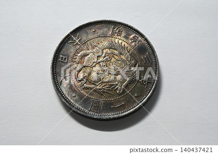 Japanese antique coins, one-yen silver coin Japanese antique coins, one-yen silver coin 140437421