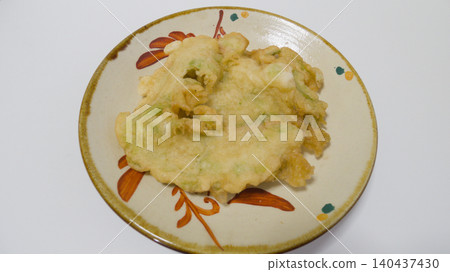 Fish and squid tempura from Okujima Island | Okinawan local cuisine served on Yachimun pottery plates Fish and squid tempura from Okujima Island | Okinawan local cuisine served on Yachimun pottery plates 140437430