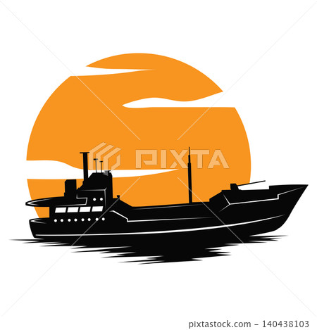 Ship Logo Design Illustration, Sailing Ship, Cargo Ship, Maritime Transportation Template 140438103